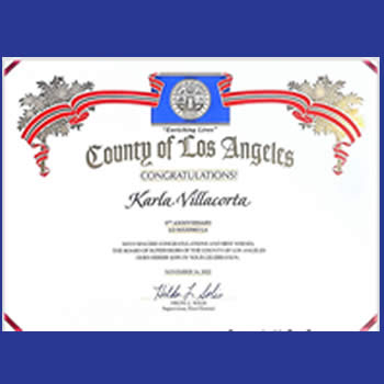 Certificate of Recognition of Los Angeles