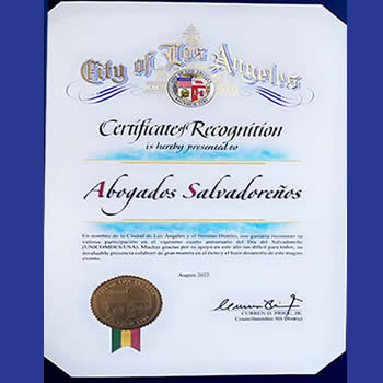 Certificate of Recognition of Los Angeles City -1